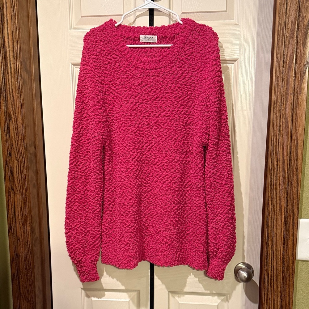 Zenana Outfitters Fuchsia Crew Neck Sweater